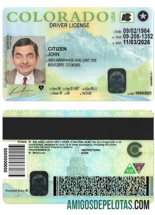 Carteira de habilitação dos EUA Colorado versão 2 modelo